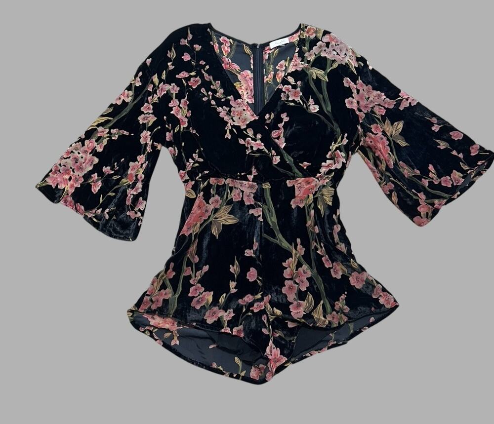 Honey Belle Black Velvet Floral Burnout Romper Whimsigoth Coastal Cowgirl Fairy